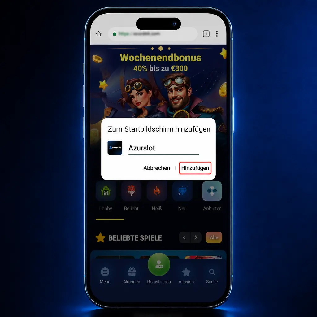 Android-Smartphone mit Azurslot APK-Installationsanleitung in sechs Schritten und Download-Button