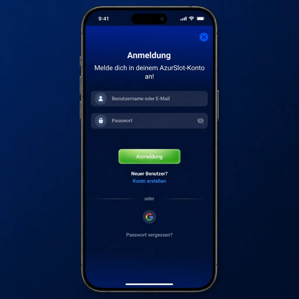 Azurslot App: Einzahlung im Konto-Menü per Karte, E-Wallet, Banküberweisung oder Krypto vornehmen