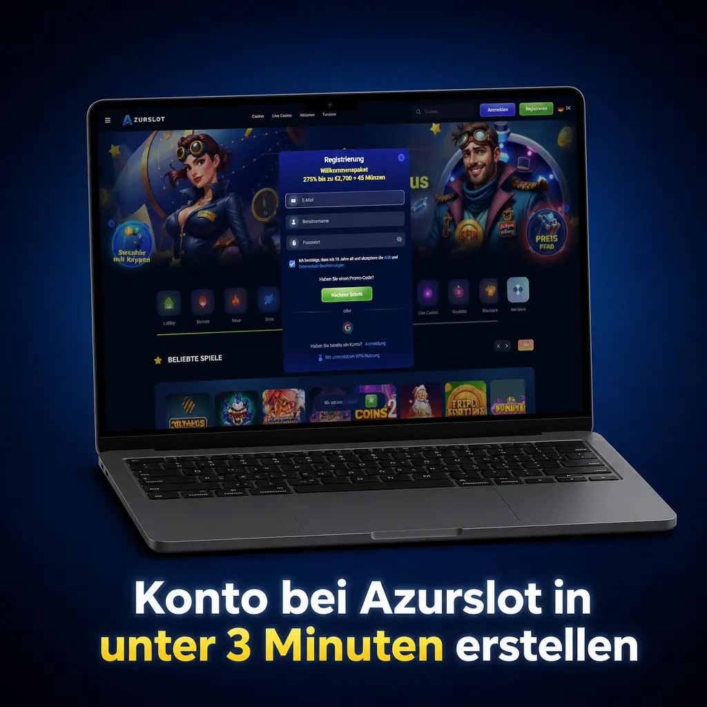Azurslot Registrierung: Konto in 2 bis 3 Minuten erstellen, Bonus aktivieren und KYC-Verifizierung vorbereiten